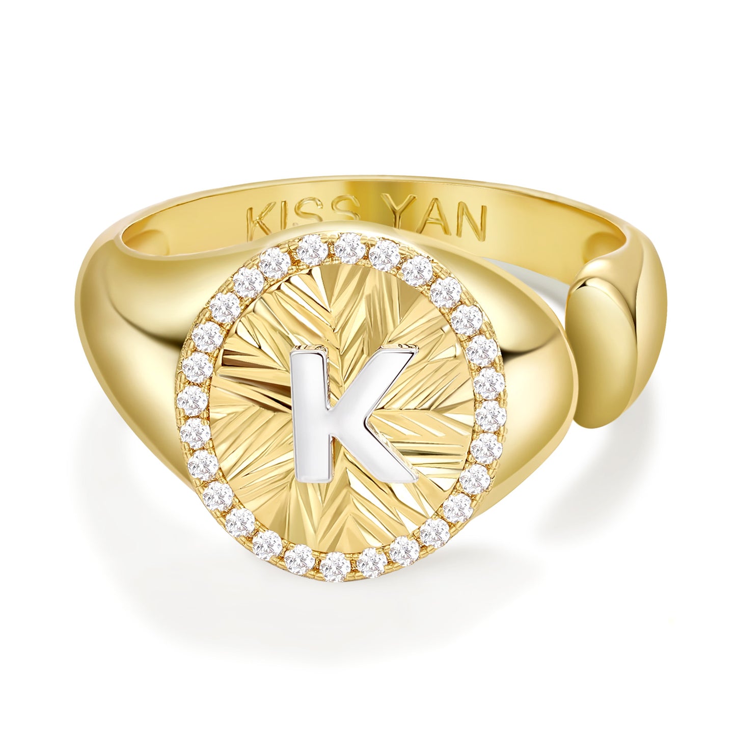 14k Gold Plate Initial  Adjustable Letter Ring