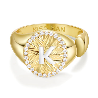 14k Gold Plate Initial  Adjustable Letter Ring