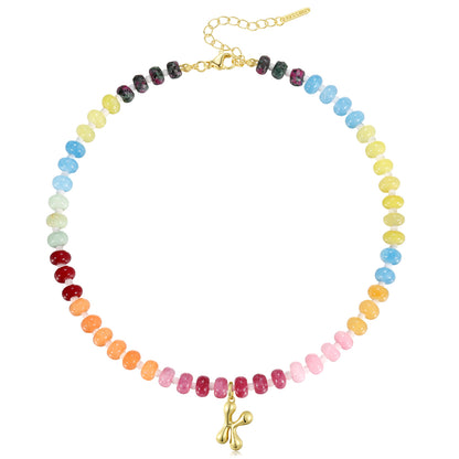 Colorful Beaded Choker Bubble Letter Pendant