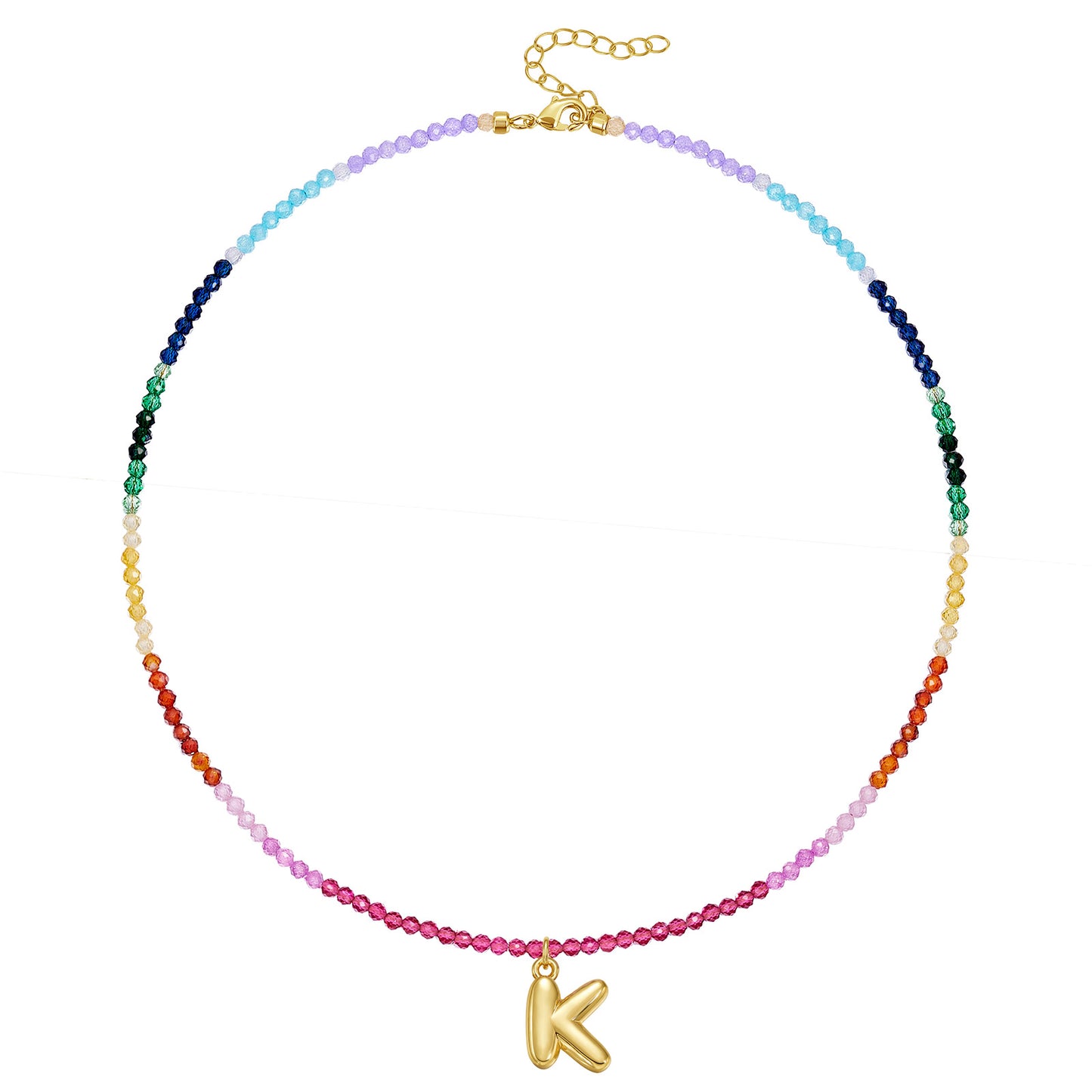 Beaded Bubble Letter Pendant Rainbow Choker