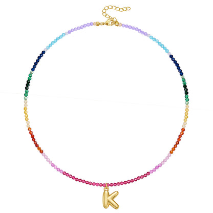 Beaded Bubble Letter Pendant Rainbow Choker