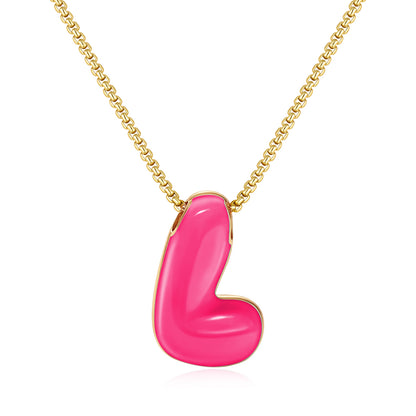 Bubble Letter Colorful Enamel Initial Necklace