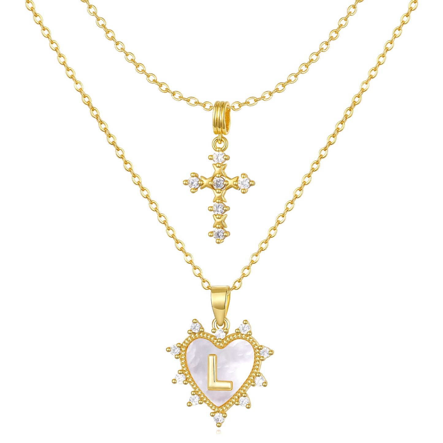 Layered Heart Pendant Initial Necklace