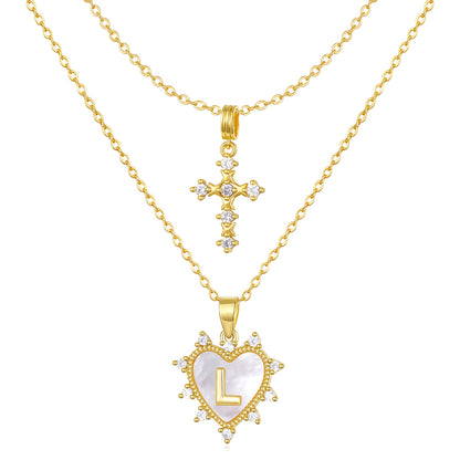Layered Heart Pendant Initial Necklace