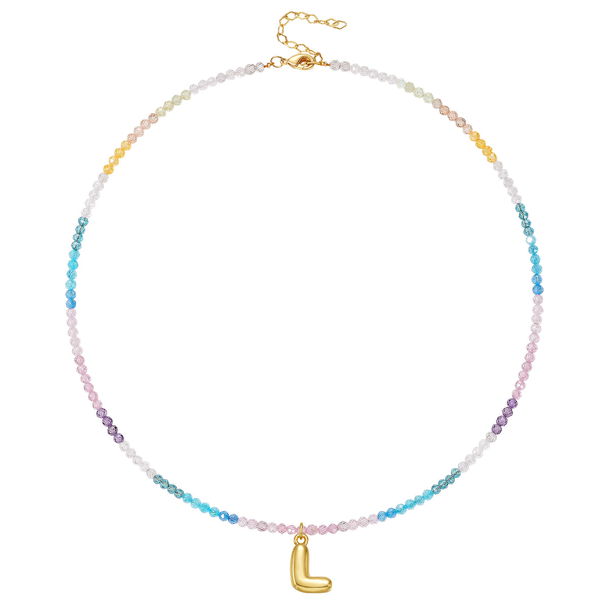 Beaded Bubble Letter Initial Pendant Necklace