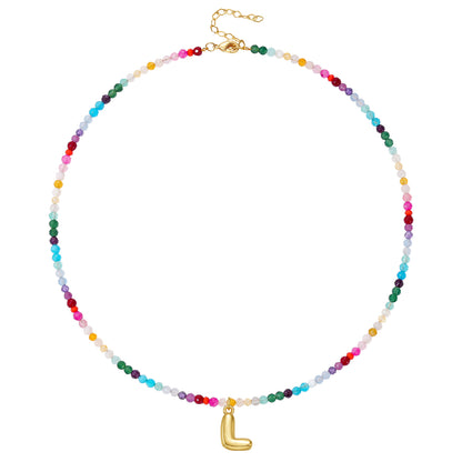 Beaded Bubble Letter Initial Pendant Necklace