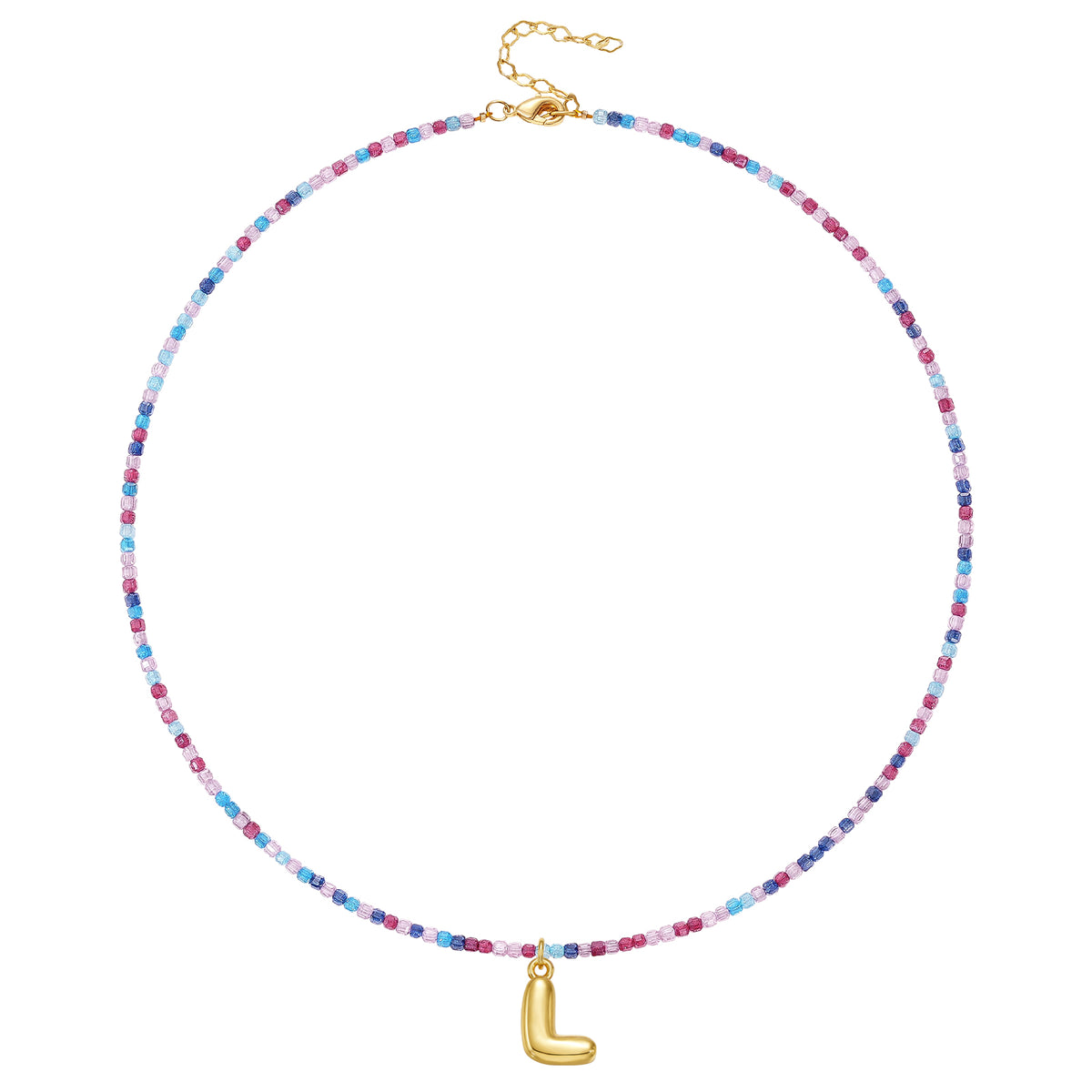 Beaded Bubble Letter Initial Pendant Necklace