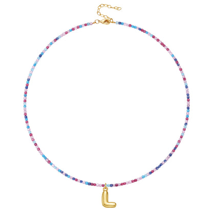 Beaded Bubble Letter Initial Pendant Necklace