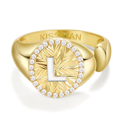 14k Gold Plate Initial  Adjustable Letter Ring