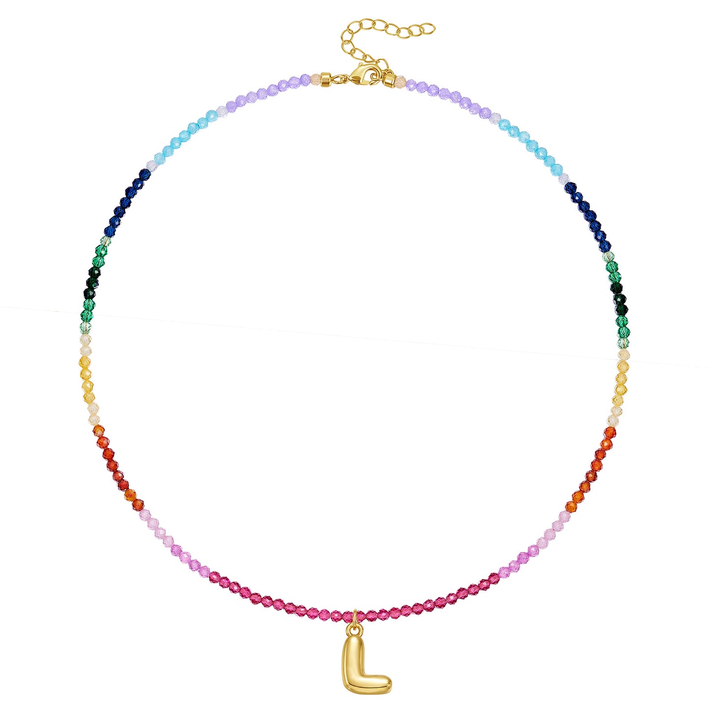 Beaded Bubble Letter Pendant Rainbow Choker