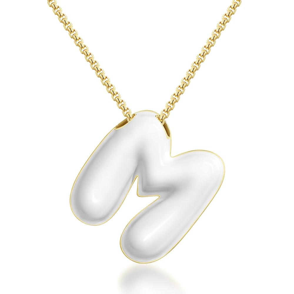 Bubble Letter Colorful Enamel Initial Necklace