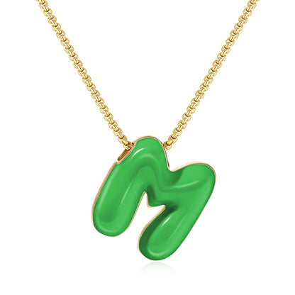 Bubble Letter Colorful Enamel Initial Necklace