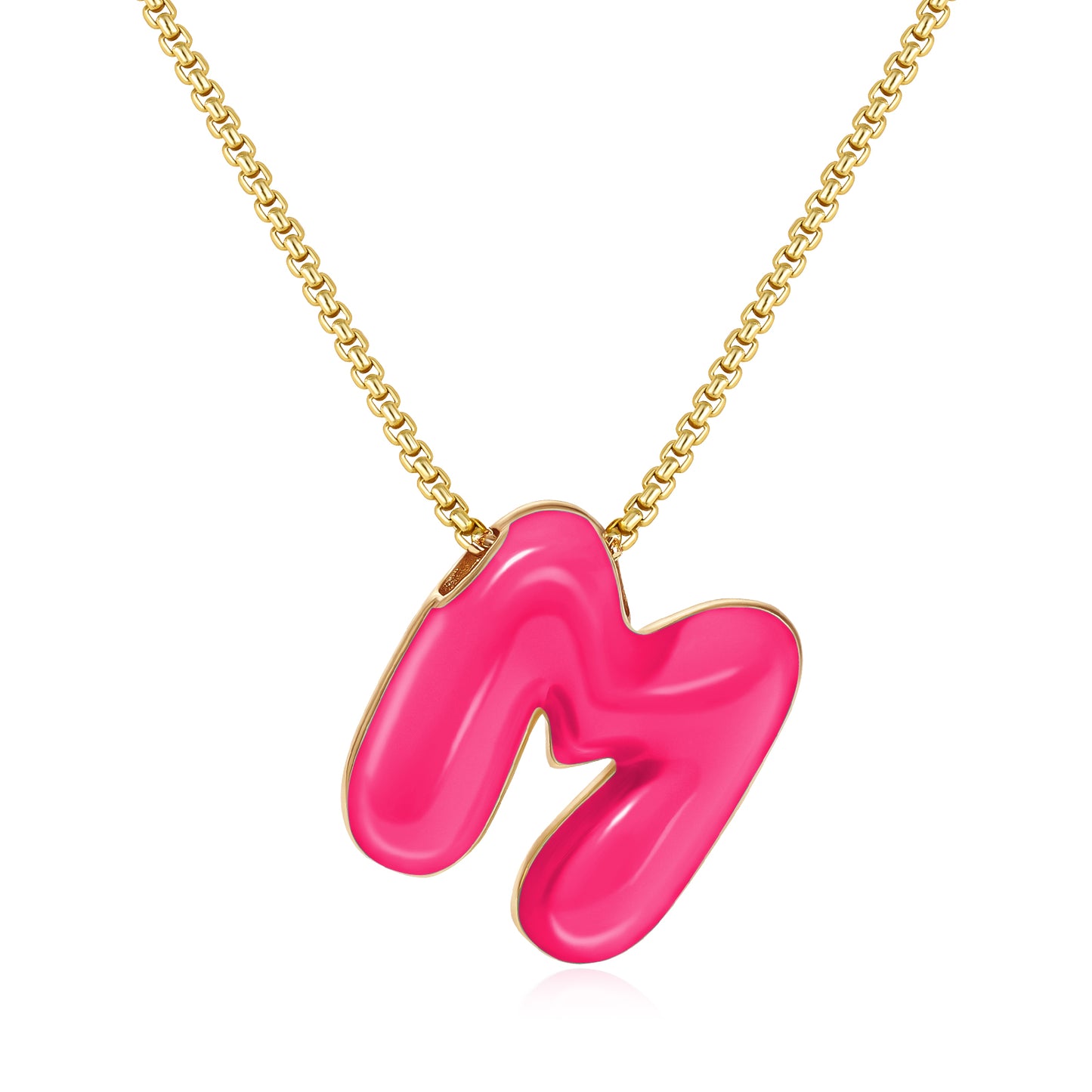 Bubble Letter Colorful Enamel Initial Necklace