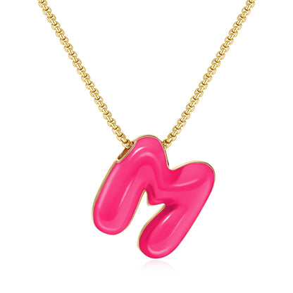 Bubble Letter Colorful Enamel Initial Necklace
