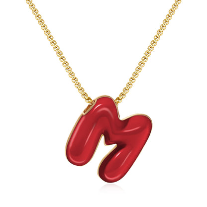Bubble Letter Colorful Enamel Initial Necklace