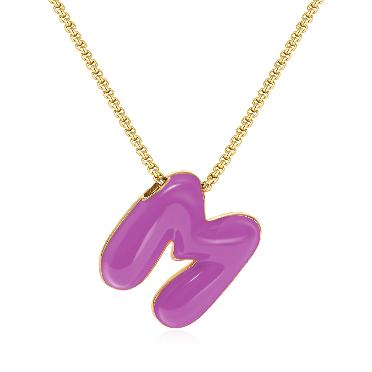 Bubble Letter Colorful Enamel Initial Necklace