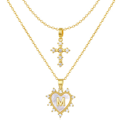 Layered Heart Pendant Initial Necklace
