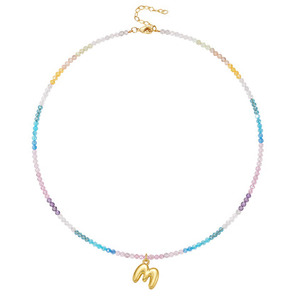 Beaded Bubble Letter Initial Pendant Necklace
