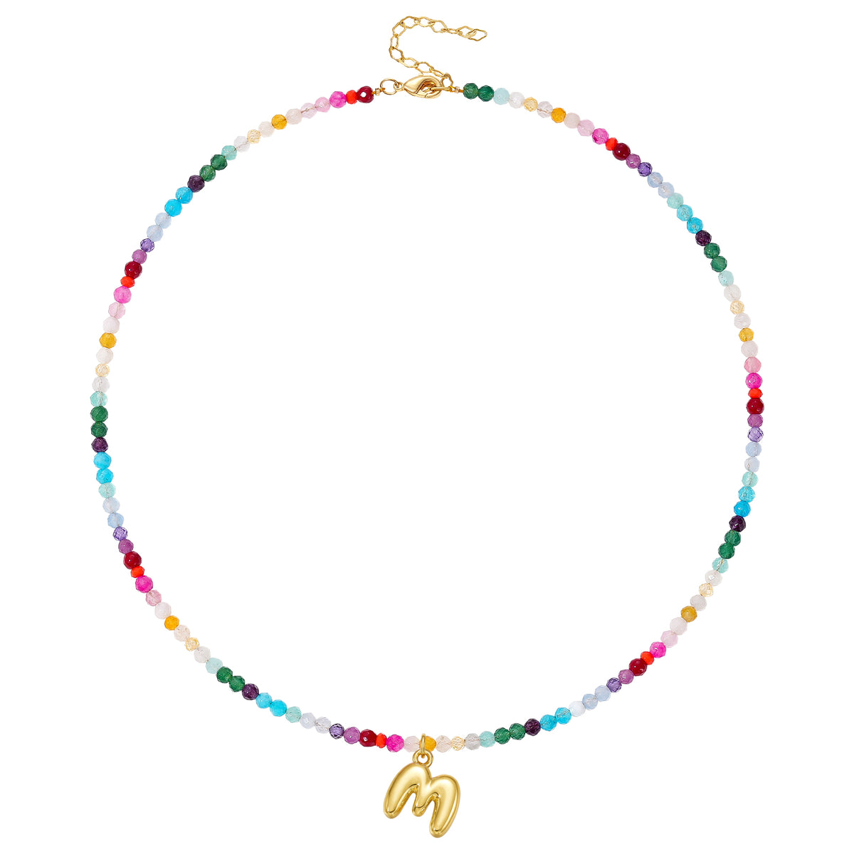 Beaded Bubble Letter Initial Pendant Necklace