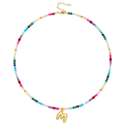 Beaded Bubble Letter Initial Pendant Necklace