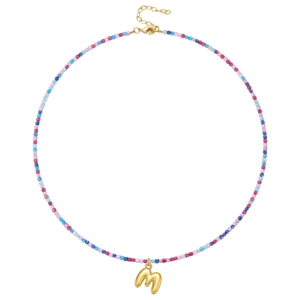 Beaded Bubble Letter Initial Pendant Necklace