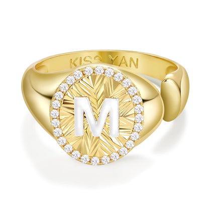 14k Gold Plate Initial  Adjustable Letter Ring