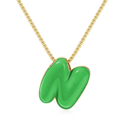 Bubble Letter Colorful Enamel Initial Necklace