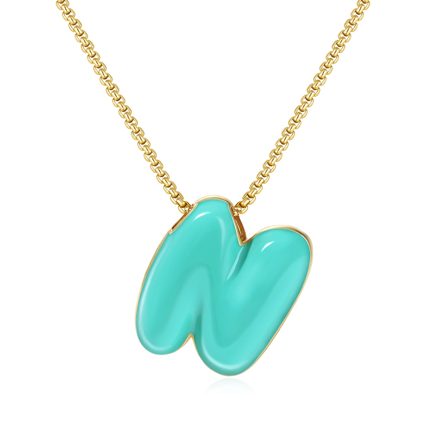 Bubble Letter Colorful Enamel Initial Necklace
