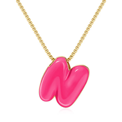 Bubble Letter Colorful Enamel Initial Necklace