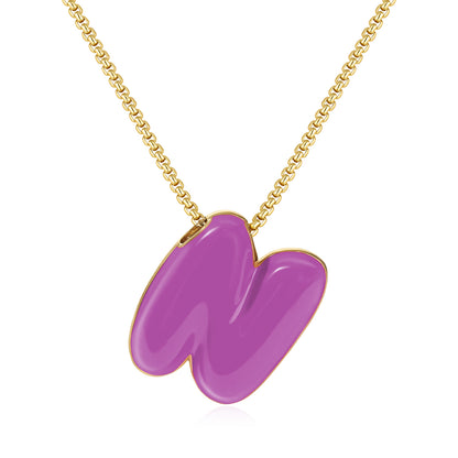 Bubble Letter Colorful Enamel Initial Necklace