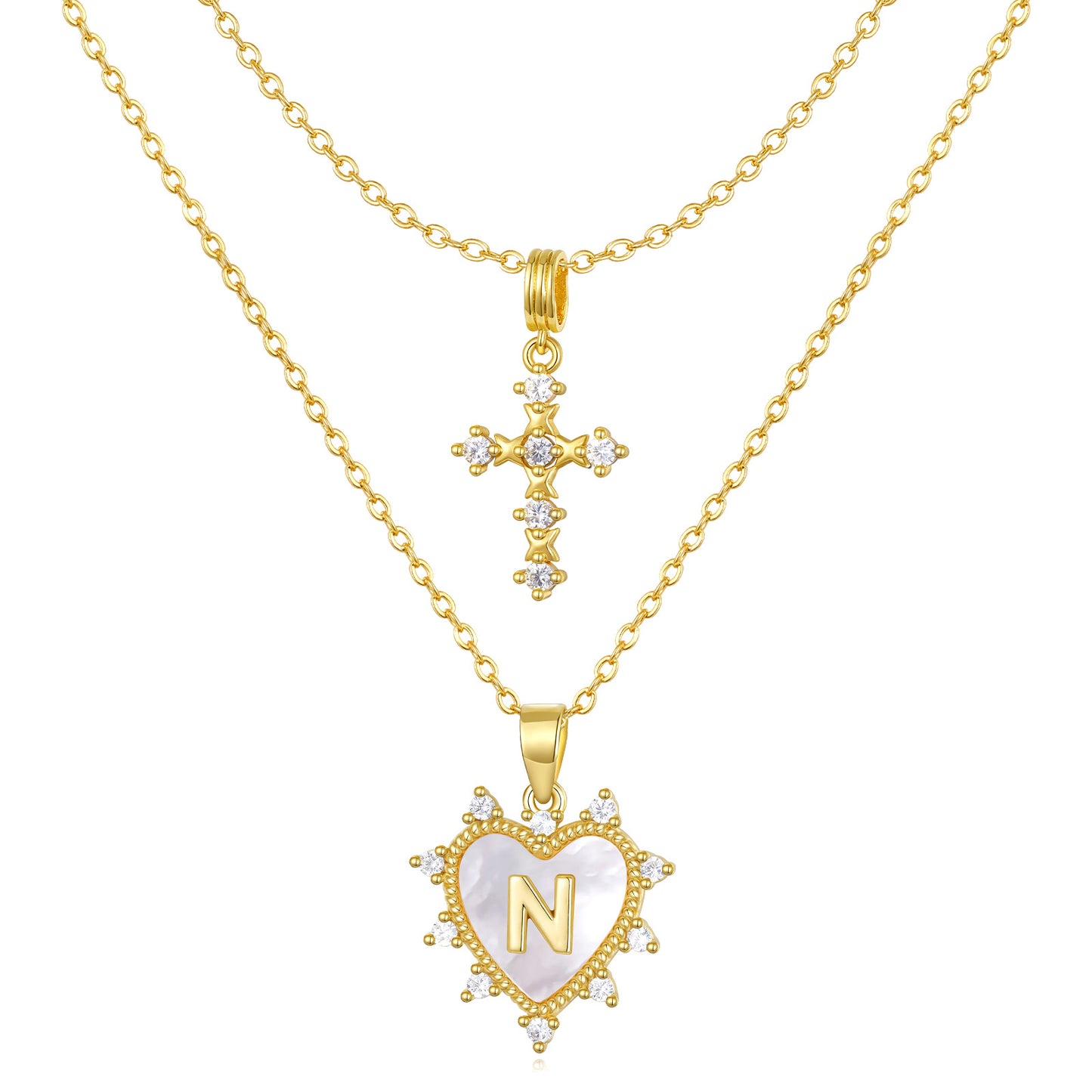 Layered Heart Pendant Initial Necklace
