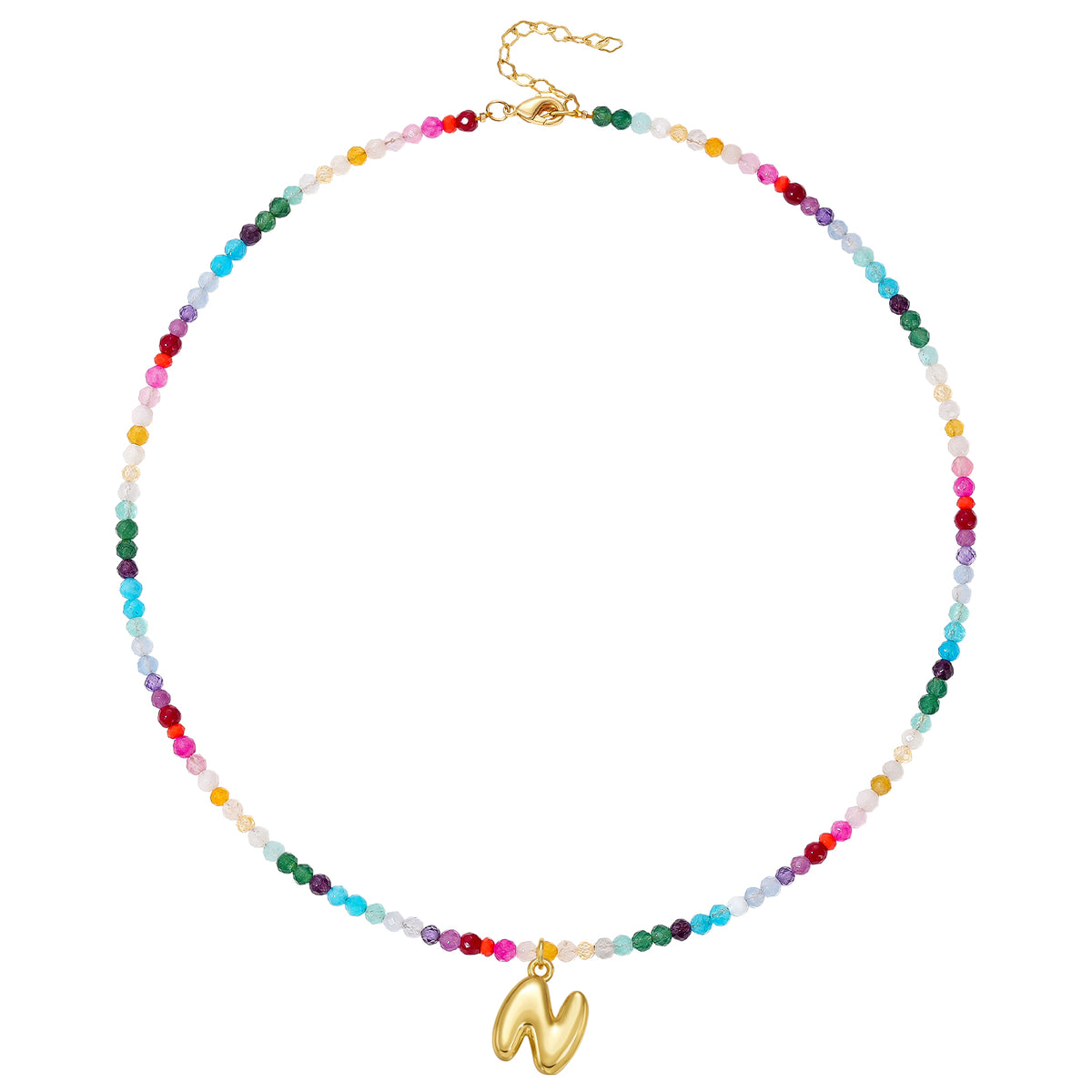 Beaded Bubble Letter Initial Pendant Necklace