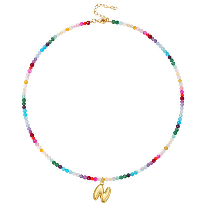 Beaded Bubble Letter Initial Pendant Necklace