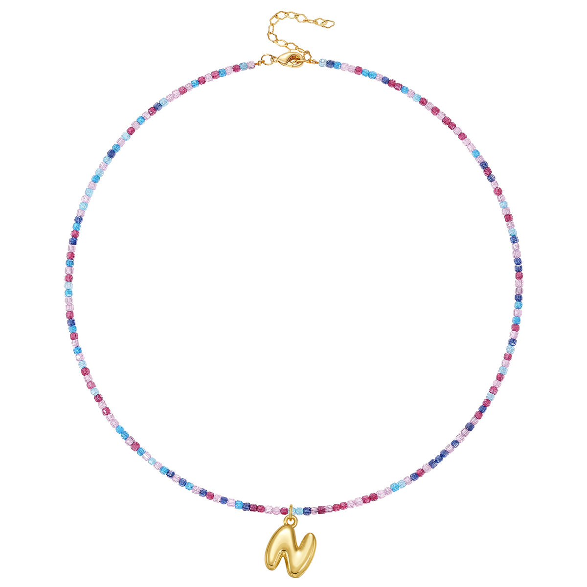 Beaded Bubble Letter Initial Pendant Necklace