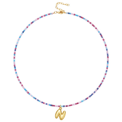 Beaded Bubble Letter Initial Pendant Necklace
