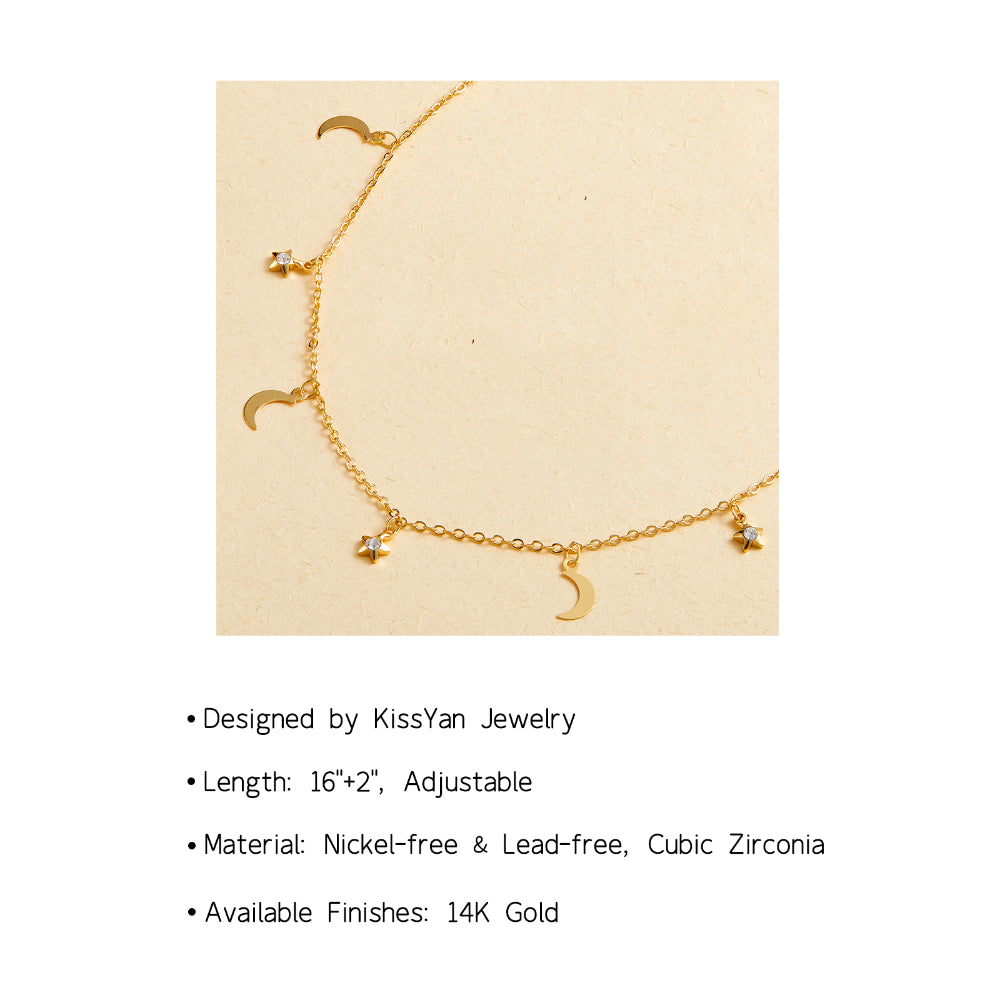 Dainty Choker Necklaces Station Chain Necklace- Better Together Star Moon