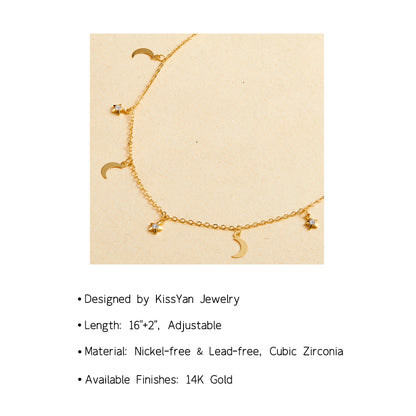 Dainty Choker Necklaces Station Chain Necklace- Better Together Star Moon