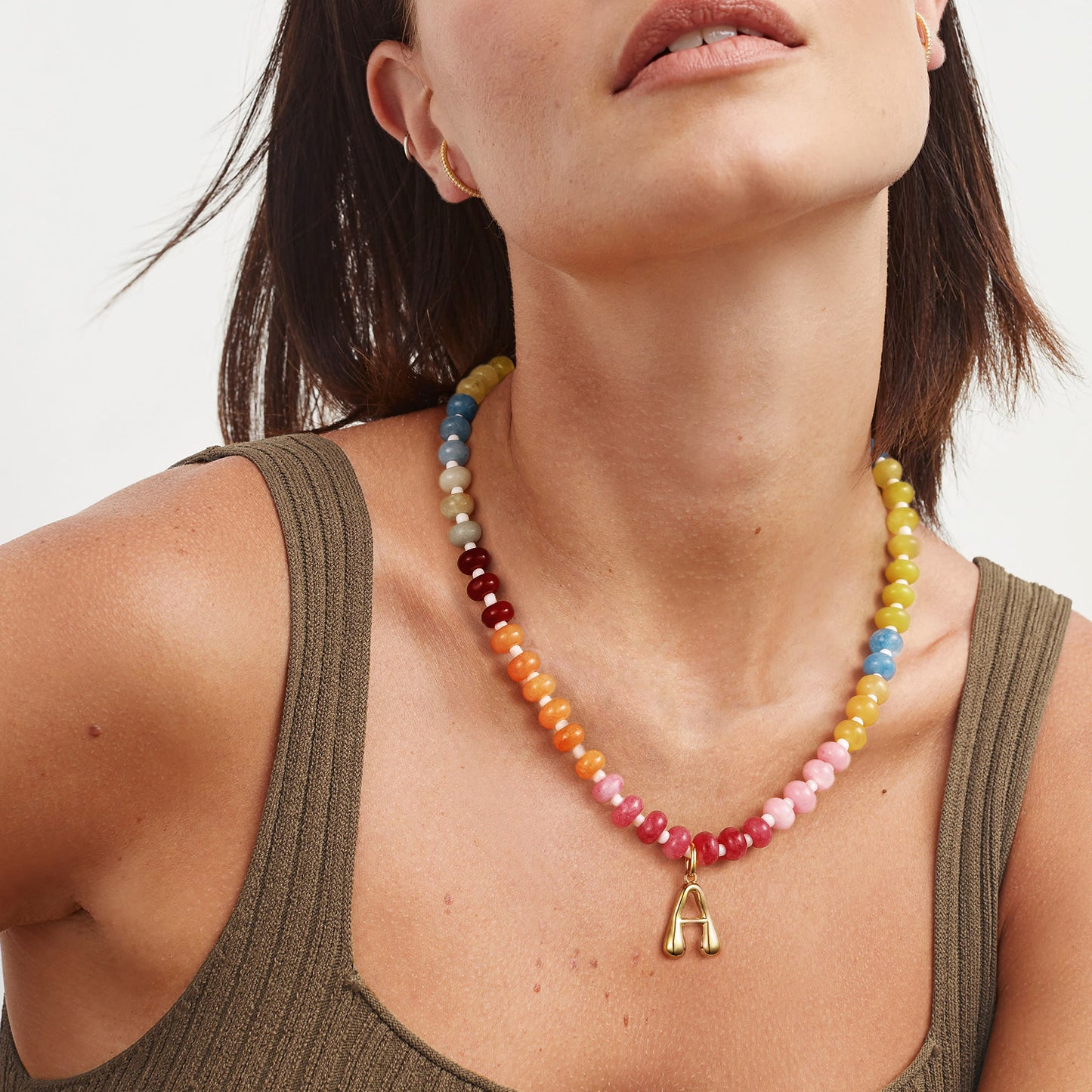 Colorful Beaded Choker Bubble Letter Pendant