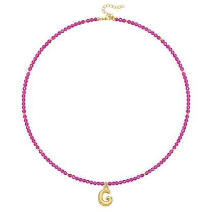 Beaded Bubble Letter Initial Pendant Necklace