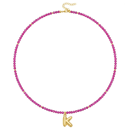 Beaded Bubble Letter Initial Pendant Necklace