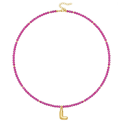 Beaded Bubble Letter Initial Pendant Necklace