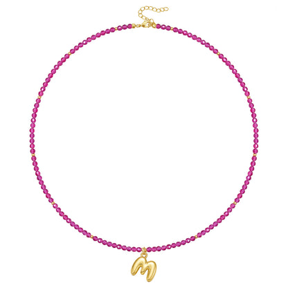 Beaded Bubble Letter Initial Pendant Necklace