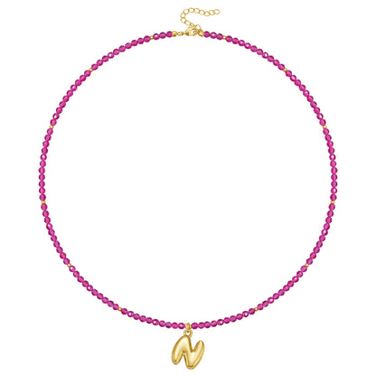 Beaded Bubble Letter Initial Pendant Necklace