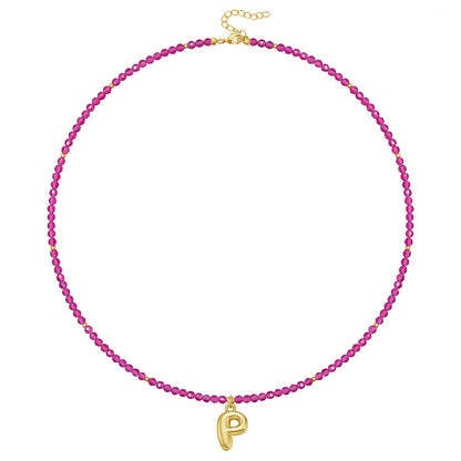 Beaded Bubble Letter Initial Pendant Necklace