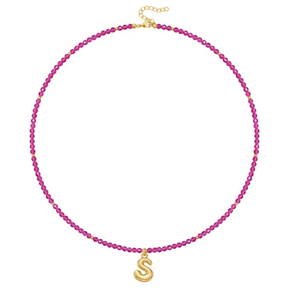 Beaded Bubble Letter Initial Pendant Necklace