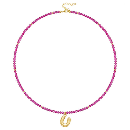 Beaded Bubble Letter Initial Pendant Necklace