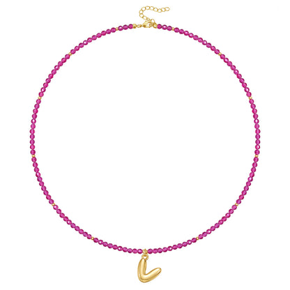 Beaded Bubble Letter Initial Pendant Necklace