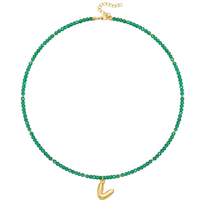 Beaded Bubble Letter Initial Pendant Necklace