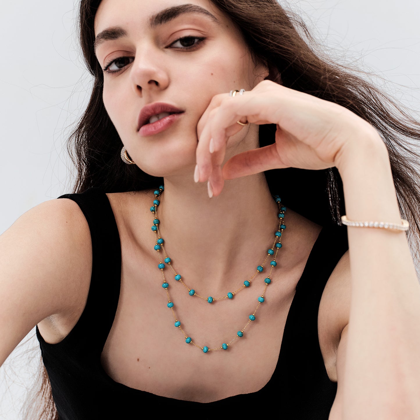 14K Gold Plated Turquoise Beaded Boho Layered Choker