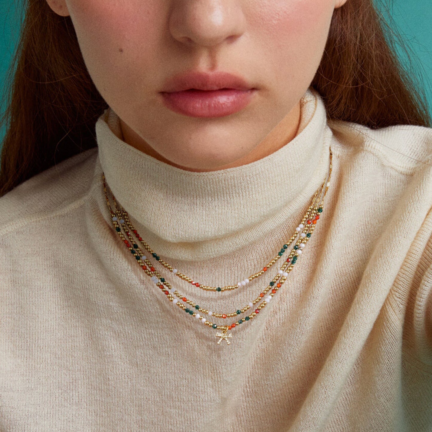 KissYan Christmas Bow Natural Bead Festival Necklace